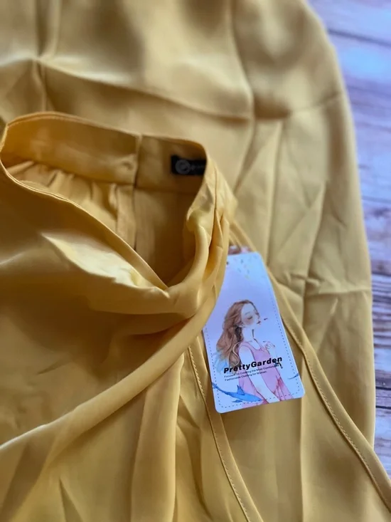 Pretty Garden Satin Halter Neck Maxi Dress in Mustard Yellow L - Picture 13 of 14